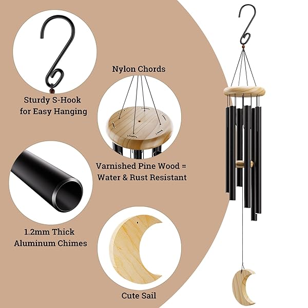 WIND CHIMES FOR OUTSIDE – 32″ ALUMINUM & PINE WOOD RELAXING WINDCHIMES OUTDOORS UNIQUE – LARGE WIND CHIME – MEMORIAL WIND CHIMES FOR LOSS OF LOVED ONE – MEMORIAL WINDCHIMES IN MEMORY OF A LOVED ONE