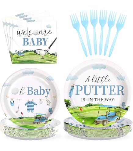 Golf-Thema Tortenaufsatz „A Little Putter Is On The Way“ – Schwarzer Glitzer, Für Babyparty & 1. Geburtstag