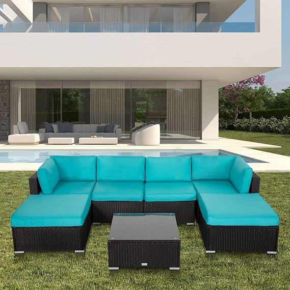 Amazon Com Kinbor 7pc Outdoor Sectional Sofa Set Rattan All