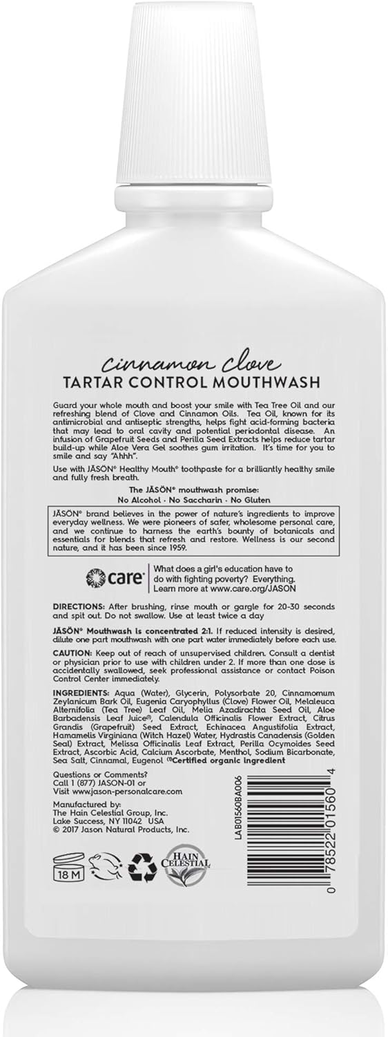 JASON Healthy Mouth Cinnamon Clove Tartar Control Mouthwash, 16 oz Bottle : Jason Cinnamon Clove : Beauty