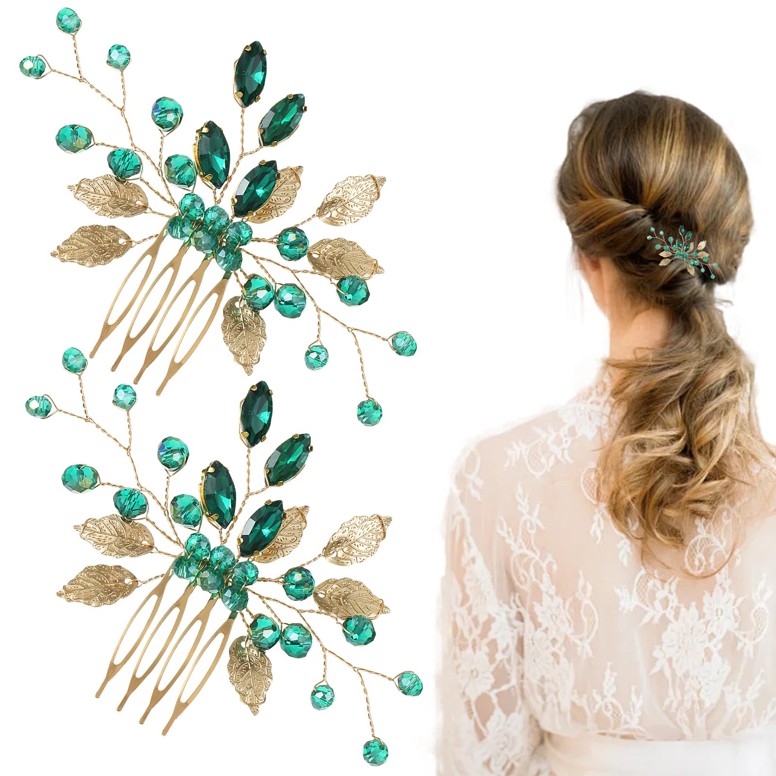 Ainvhh 2 PCS Bridal Hair Side Combs Handmade Clear Rhinestones Metal Hair Combs for Women and Girls Wedding, Parties, Prom, Dance Elegant