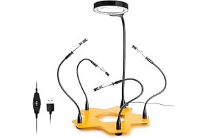 Third Hand Soldering PCB Holder Tool Quad Arms 3X LED Magnifying Helping Hands Crafts Jewelry Hobby Workshop Helping Station 