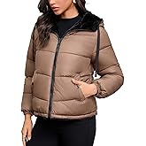 Haianguoji Women's Heavyweight Quilted Puffer Jacket Warm Sherpa Lined Reversible Winter Short Coat for Winter