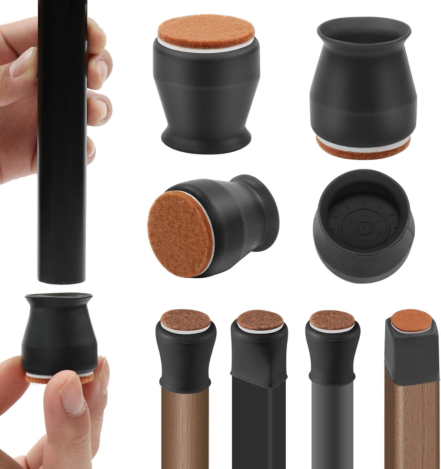 Chair Leg Floor Protectors for Hardwood Floors, 16Pack Silicon Furniture Chair Leg Caps Pads with Felt Bottom, Free Moving Table Feet Covers to Prevent Wooden Floor Scratches and Reduce Noise