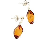 TheNaturalAmber Cognac Amber Drop Earrings – Twisted Baltic Amber & 925 Sterling Silver Dangle Earrings for Women – Handmade Polished Elegant Jewelry