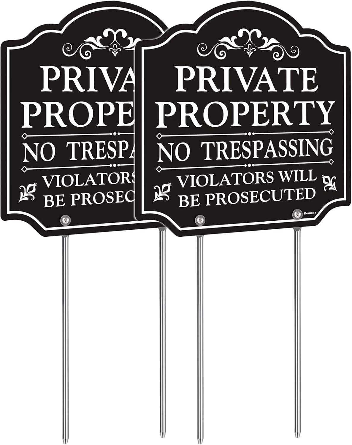Yard Signs - Doninex Large (2 Pack) No Trespassing Signs Private Property, Aluminum, Metal Stakes Included, Protect your Home (12