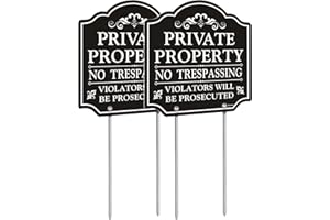 Doninex Large (2 Pack) No Trespassing Signs Private Property, Aluminum, Metal Stakes Included, Protect your Home (12"X12")
