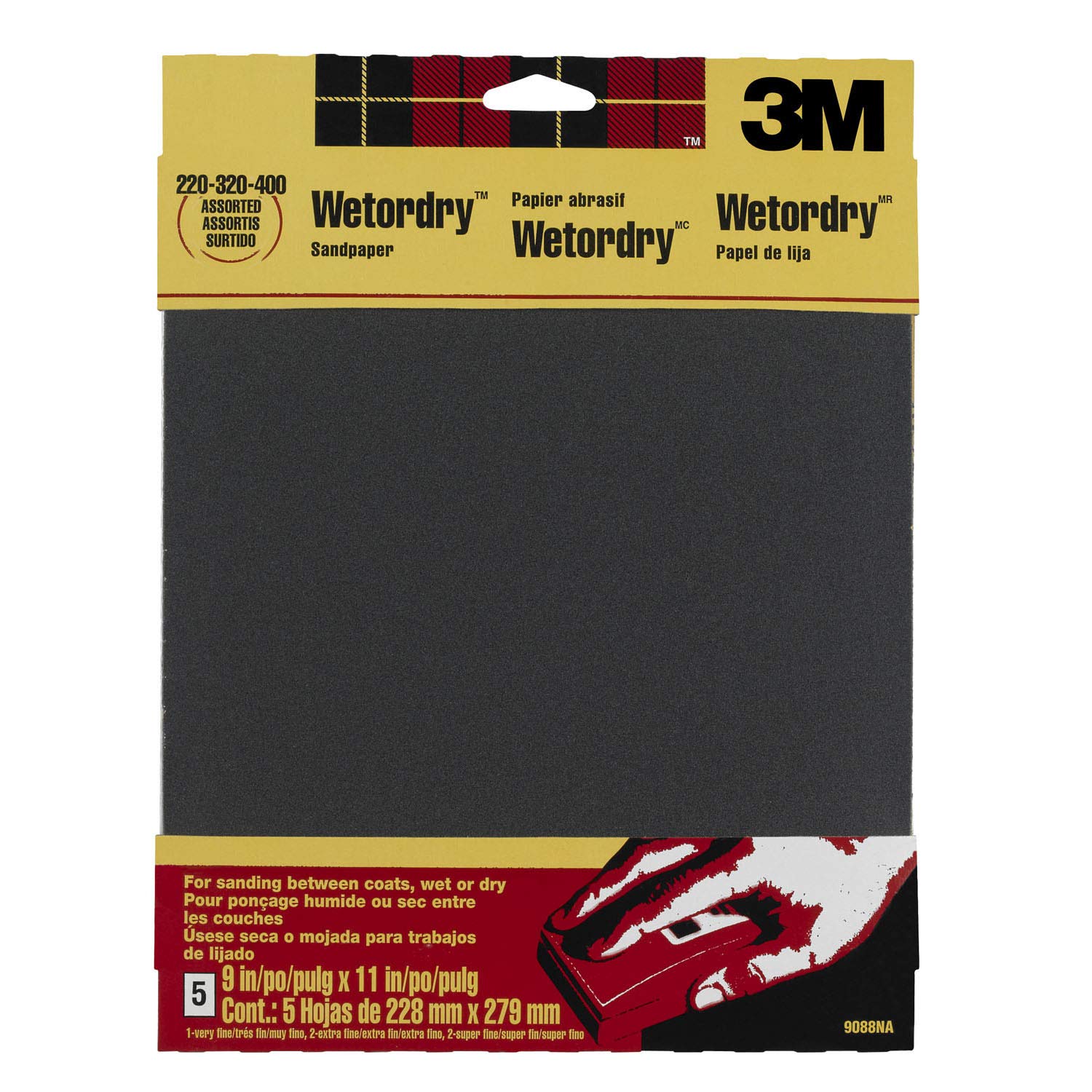 3M 9088 Wetordry Assorted Grits Sandpaper Sheets, 230 x 280 mm - Pack of 1 (4 Sheets)