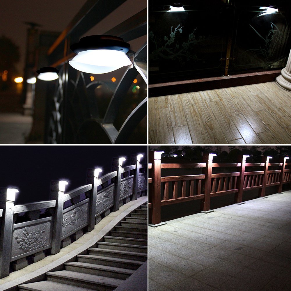 KASUN Solar Gutter Lights, Newest 9 LED Outdoor Fence Light Waterproof Wall Lamps for Garden Patio Driveway Deck Stairs - White Light, Pack of 6