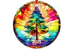 Jabihome Christmas Ornaments 2025, Exchange for Women, Men, Collectible Dated Year Ornaments for Tree, Unique Acrylic Suncatcher, Printed Stained Glass Effect Decor (Christmas Tree)