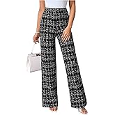 Floerns Women's Plaid Flare Pants Elastic High Waisted Bell Bottom Old Money Trousers Business Casual Outfits