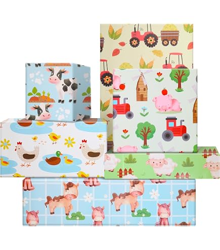 Papier Cadeau Animaux De La Ferme Mouton - 6 Feuilles + Étiquettes - Central 23 Pour Anniversaire Et Fête Prénatale