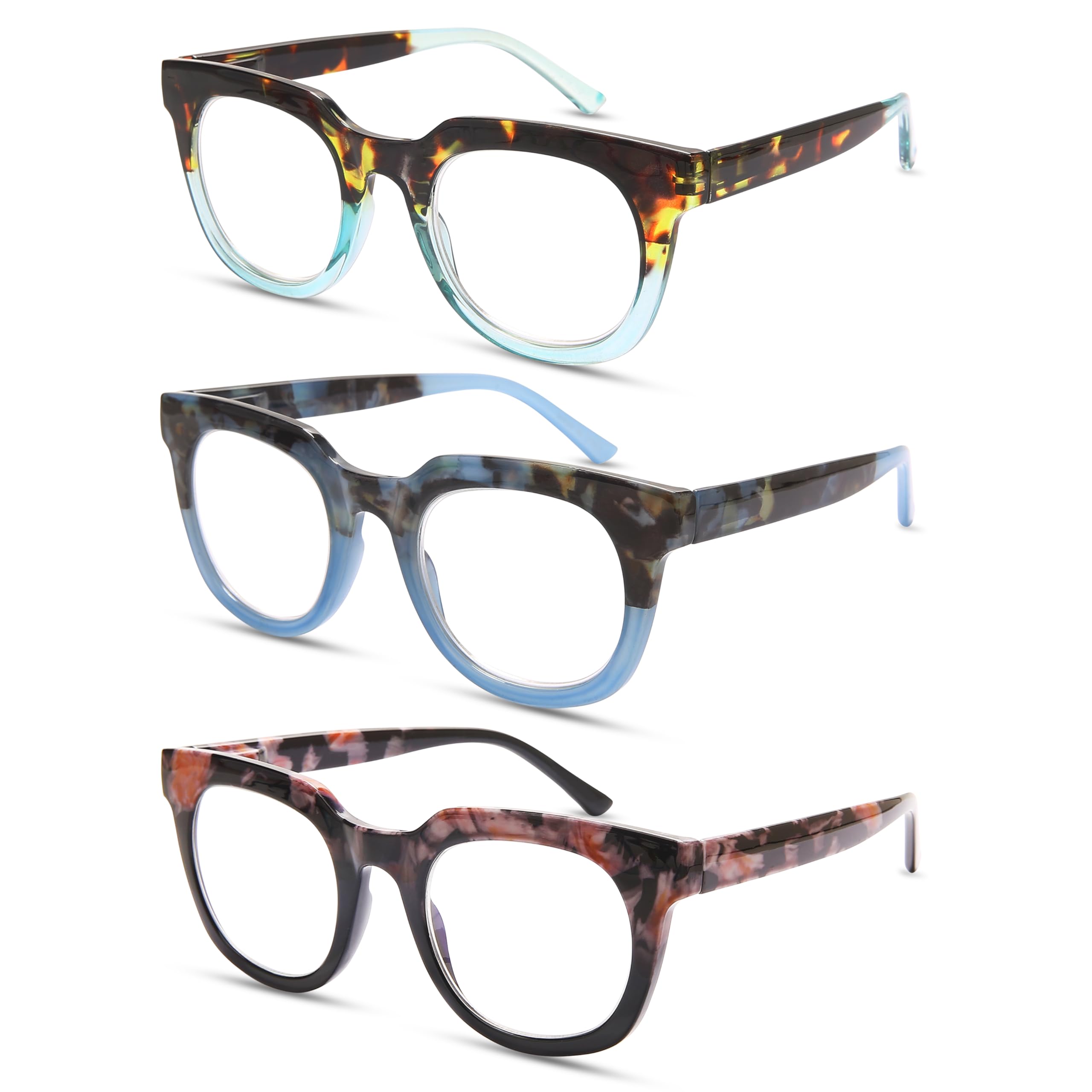 Dolarosey Blue Light Blocking Reading Glasses 3 Pack Women Square Large Thick Frame Computer Reader (2.0)