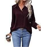 SweatyRocks Women's Button Down Blouses Collared V Neck Long Sleeve Shirts Business Dressy Casual Work Tops