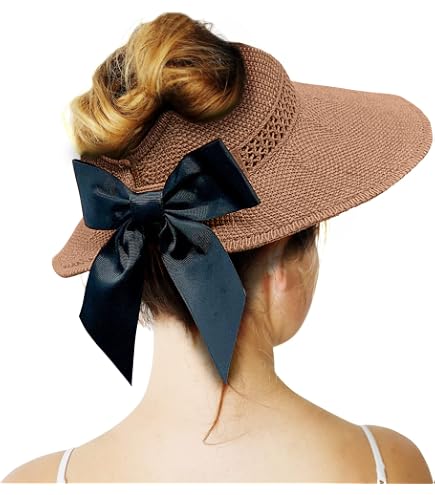 Healvian Raffia Sun Visor Hat Wide Brim Straw Visor for  display picture 3