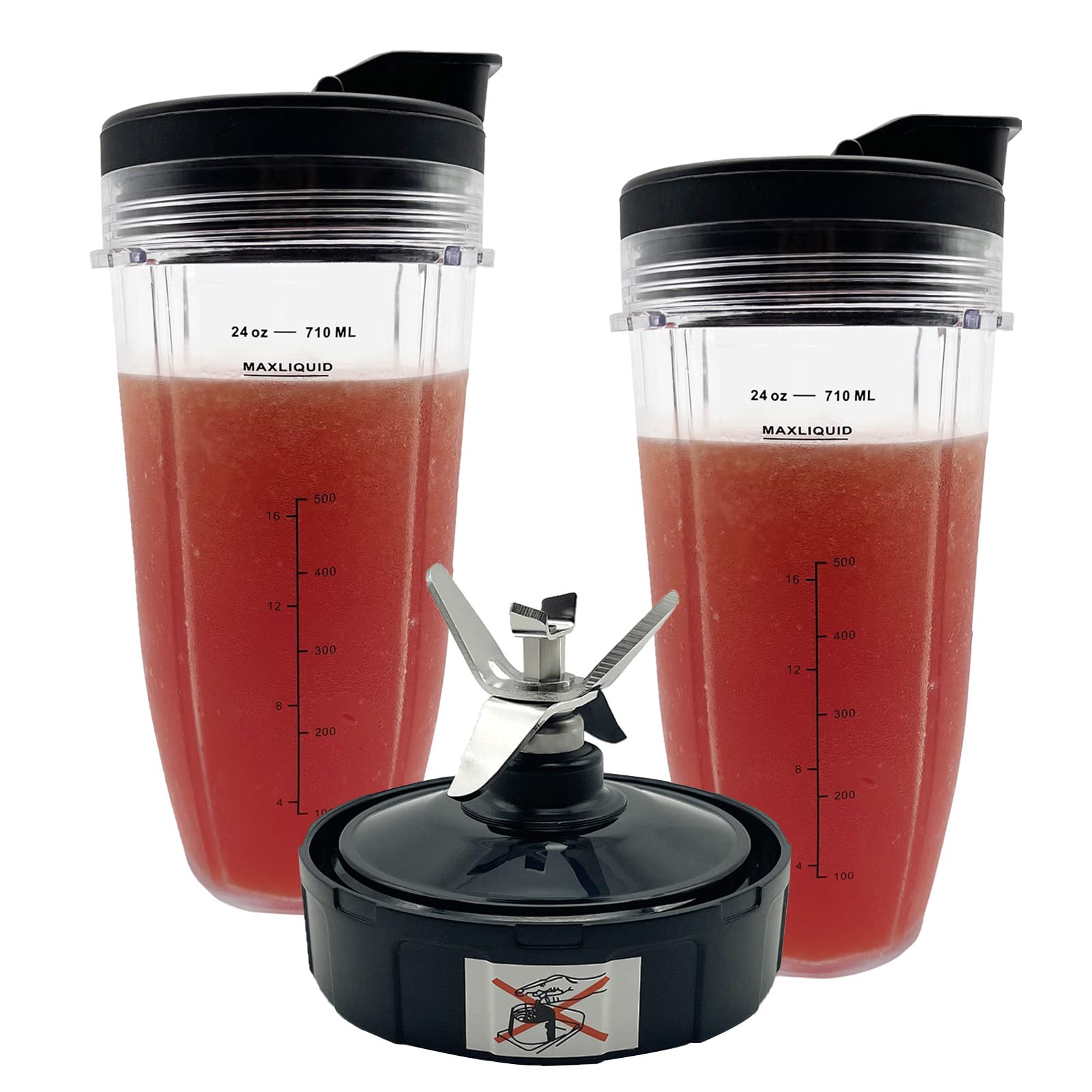 Blender 24 oz Cups with Lids & 7 Fins Extractor Blade Replacement Parts Compatible with Nutri Ninja Auto iQ AMZ493BRN BL450-30 BL456-30 BL480-30 BL480D BL482-30 BL494 BL642 BL682 BN401 BN801 CT682SP