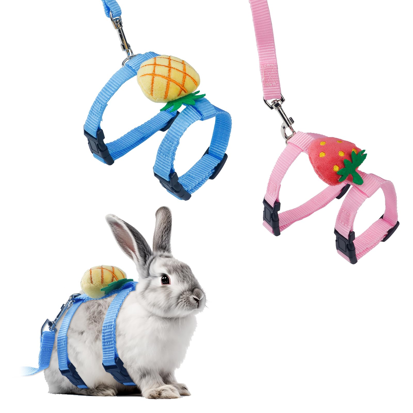 Photo 1 of 2 PCS Adjustable Rabbit Harness and Leash Set, Bunny Clothes for Rabbits, Small Pet Cute Vest Harness Leash with Decoration for Bunny Ferret Small Pets (Yellow and Red)