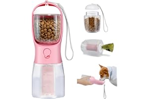ikuso Dog Water Bottle with Filter, Portable Travel Dog Water Dispenser with Food Container & Dog Poop Bags Rolls, Leak Proof, Machine-Wash, Food Grade Plastic - Cycling & Long Flight (Pink, 10 oz)