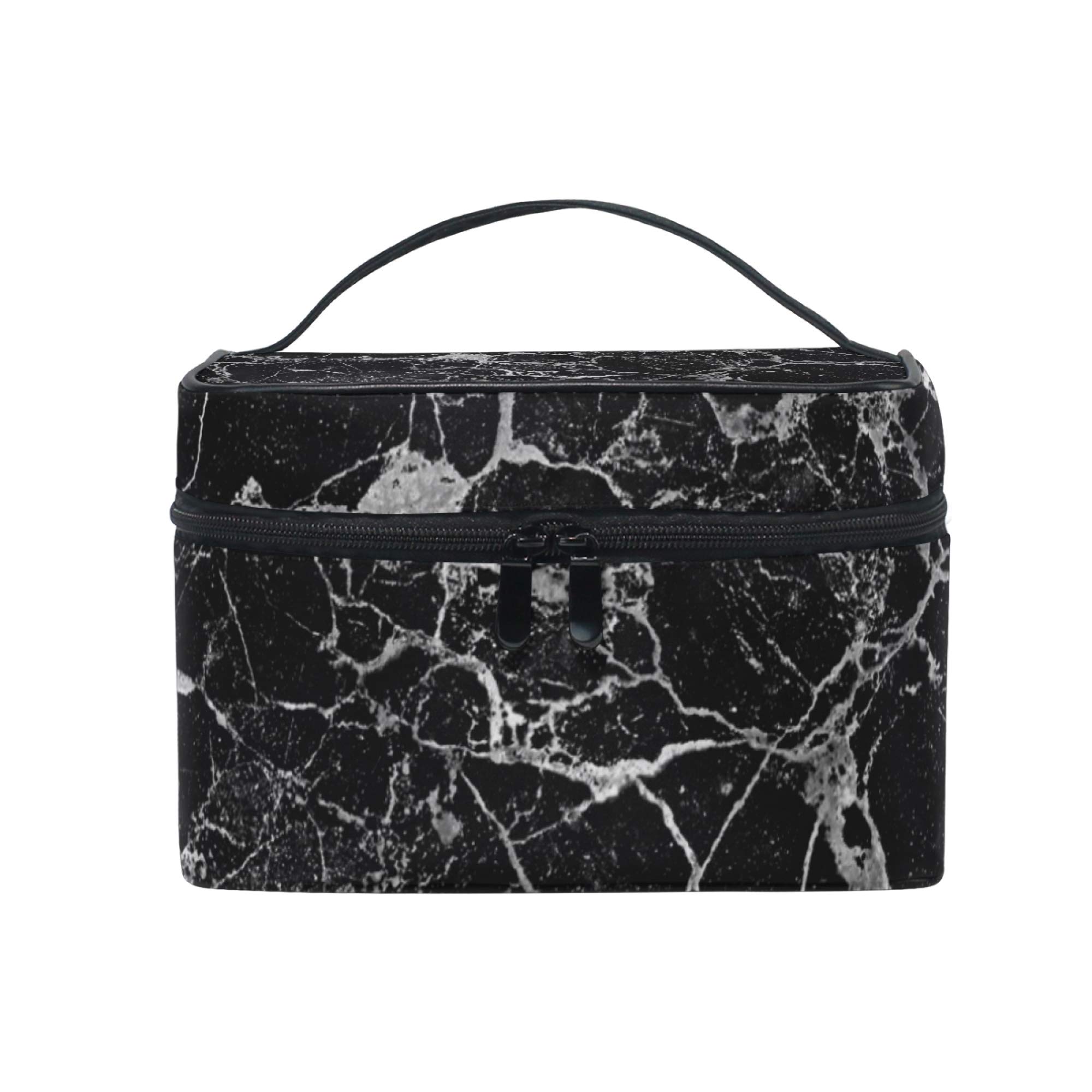 Black Marble Makeup Bag Chic Sonte Carrying Portable Zip Travel Cosmetic Brush Bag Large Travel Organizer Artist for Girls Women