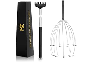 TIPKON Head Massager 20 Fingers Scalp Massager Head Scratcher, Back Massage Back Scratcher, Stocking Stuffers for Scalp and Body Massage (Black)