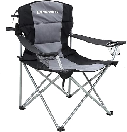 Songmics Xl Folding Camping Chair With Sponge Padded Seat Large And Comfortable Durable Structure Max Load Capacity 150 Kg Outdoor Chair Black Gcb07bk Amazon Co Uk Sports Outdoors