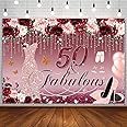 AIBIIN 7x5ft Burgundy Happy 50th Birthday Backdrop for Women 50th Birthday Party Decorations Diamond Dress Heels Champagne Rose Gold Glitter Photography Background 50 Years Old Bday Banner Photo Props