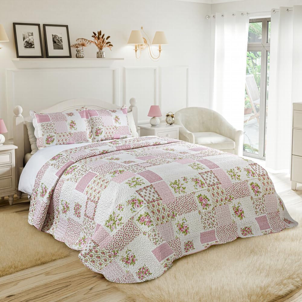 Emma Barclay Cotswold Quilted Patchwork Bedspread Set Pink King