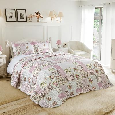 Emma Barclay Cotswold Quilted Patchwork Bedspread Set Pink Double
