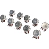Guitar Potentiometer 25K A25K, 18mm Shaft 10 Pack | metal construction, M8 metric thread and 6mm diameter, volume and tone control, fits electric guitar and bass