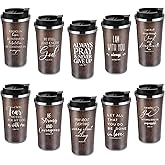 Meanplan 10 Set Christian Gift Bible Verse Tumbler Bulk 17oz Coffee Cup Religious Jesus Tumbler Inspirational Mug for Pastor Appreciation Day Men Women Church Teacher (Wood Grain, Bible Theme)