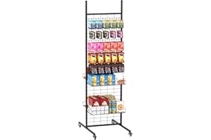 KUJIBGY Chip Rack Display Stand, 70in Chip Holder Retail Snack Display With 50 Hooks, Concession Stand Sturdy And Stable Chip