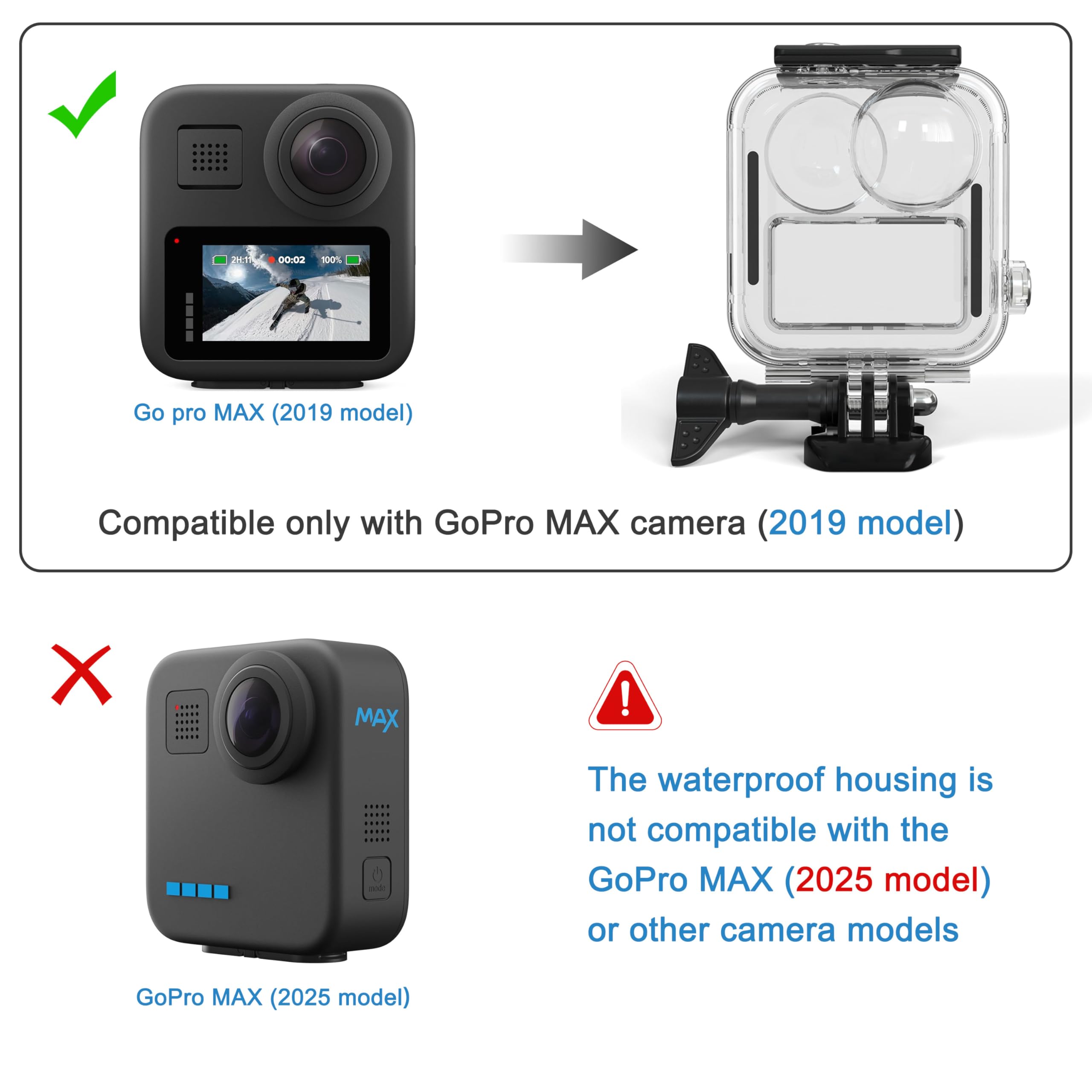 FitStill 147FT/45M Touchscreen Waterproof Diving Case for Go Pro MAX Action Camera,Underwater Protective Shell with Bracket Mount Action Camera Accessories kit(Not for MAX 360 2025)