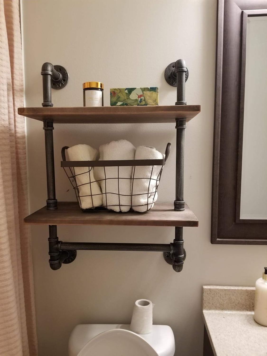 24″Industrial Pipe Bathroom Wall Mounted Shelves with Towel Holder