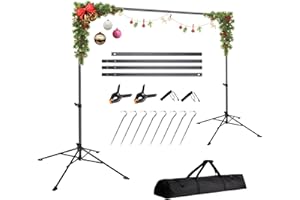 New Upgrade Four-Legged Backdrop Stand 6.5x10ft,IFKDNR Photo Backdrop Stand for Parties,Back Drop Adjustable Stand Kit with 4 Crossbars Backdrop Clamps and Carrying Bag for Parties Wedding Decoration