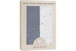ELY'S & CO. Ely’s & Co. Pack and Play Sheets, for Mini/Portable Crib, 2 Pack Fitted Playpen Play Yard Sheet Set Compatible with Graco Pack n Play, for Baby Boys, 100% Cotton, Celestial Blue Print, 38”x24”x5”