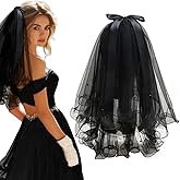 AUOCATTAIL Black Lace Veil with Bow for Bride Wedding Veils Double Layer Soft Tulle Veil with Hair Clip Pearls Bridal Veils Halloween Hair Accessories for Women Bachelorette Party