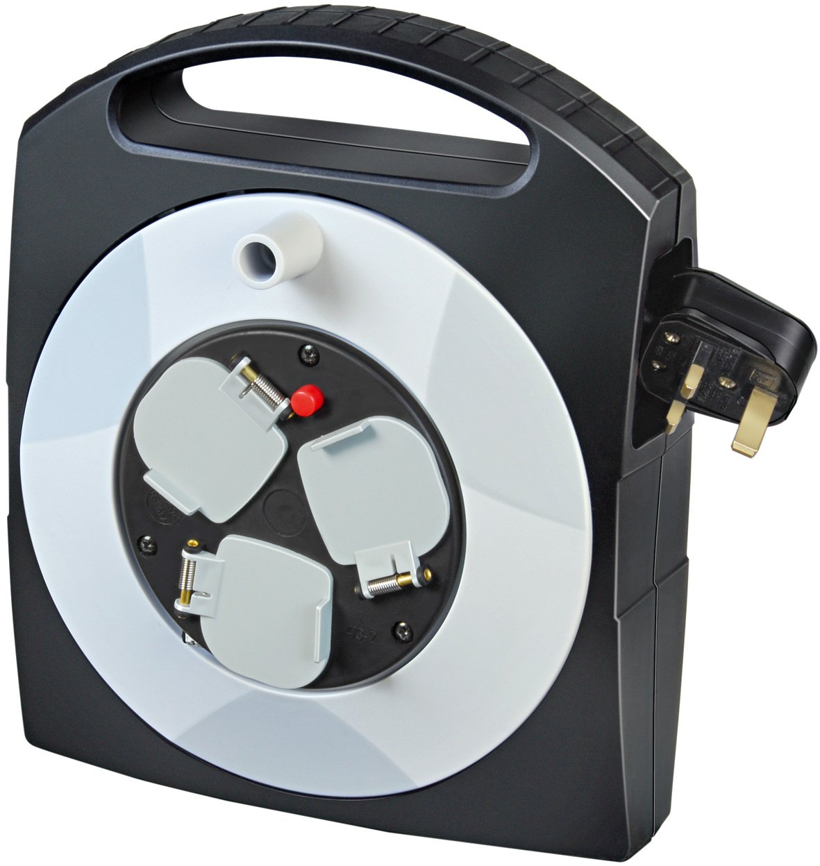Brennenstuhl Primera-Line 3-way socket cable box (10m extension cable, standing or flat use), small cable reel box with handle, cable colour: black