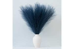 EVODIS Pampas Grass Decor, Fluffy Faux Pampas Grass 6 Stem 18"/45cm Pompous Grass Small Flower Arrangement and Vase Filler for Boho Home Wedding Decoration (Dark Blue)