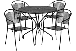 Flash Furniture Oia Commercial Grade 35.25" Round Black Indoor-Outdoor Steel Patio Table Set with 4 Round Back Chairs