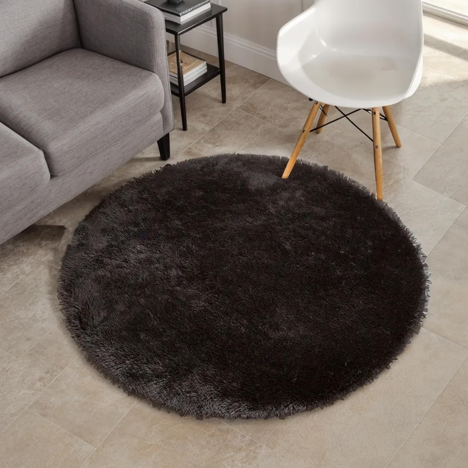 lekeplus Rugs Round Soft Shaggy Non-shedding Non-slip Modern Indoor Outdoor Fluffy Rugs, For Living Room, Bedroom, Children's Room Round Carpet (Black, 180x180cm)