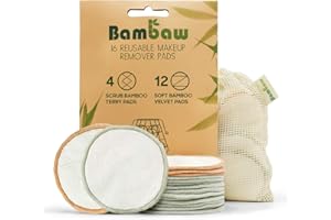 Bambaw Reusable Makeup Remover Pads | 16 Cotton Rounds with Laundry Bag | Reusable Cotton Pads for Face | Eye Makeup Remover Pads | Cotton Rounds for Face | Reusable Cotton Rounds | Cotton Pads