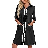 Ekouaer Women Zipper Robe Lightweight House Coat Zipper Front Short Bathrobes Soft Nightgown with Pockets S-3XL