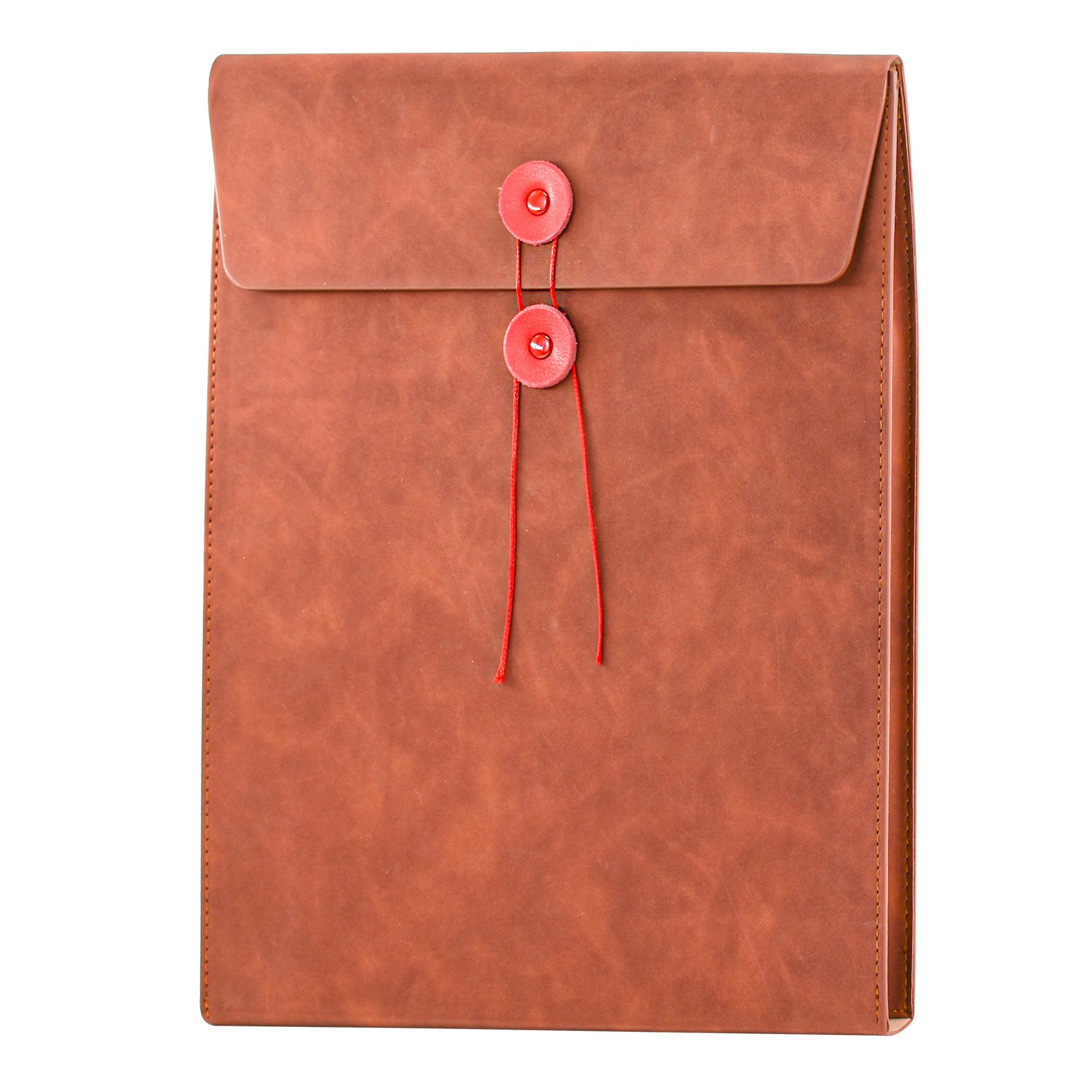 VANRA Vertical Leather Envelope File Folders Expanding Document Holder Organizer Pocket Folder Portfolio for A4 Letter Size Paper with String Tie Closure (Brown)