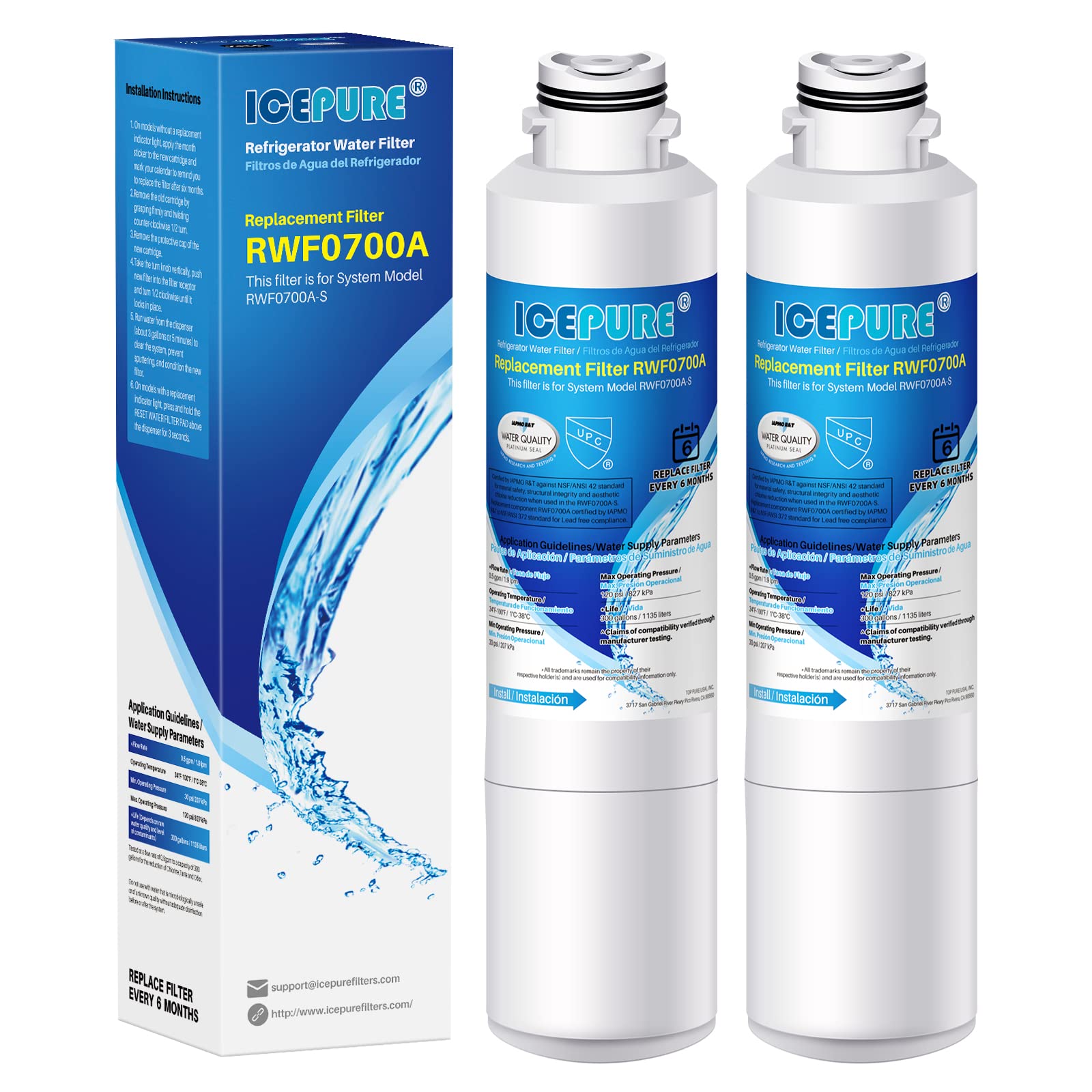 Photo 1 of ICEPURE DA29-00020B Refrigerator Water Filter Replacement for Samsung RF28HFEDBSR, RF263BEAESR, HAF-CIN, RF263BEAESR, DA97-08006A, RF261BEAESR, DA29-00020A, RF28JBEDBSG, 46-9101, 2PACK