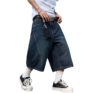 VIPWOLF Men's Baggy Jorts Y2k Capri Wide Leg Denim Shorts Jean Shorts | Oversized Loose Fit, Streetwear Vintage Grunge Design
