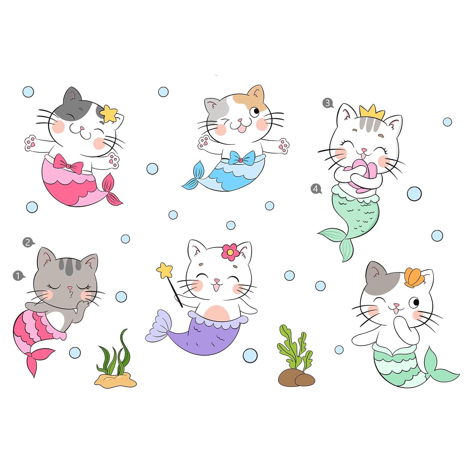 Buer Homie Cat Wall Stickers for Children, Funny Cat Wallpaper Stickers, Glass Animals Vinyl, Animal Wall Stickers for Kids Bedrooms Bathroom, Ocean Themed Party Decorations