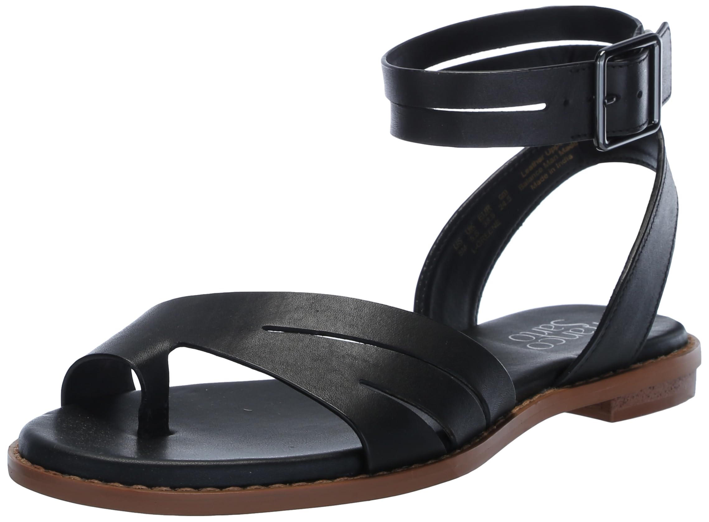 Franco Sarto Womens Greene Ankle Strap Flat Sandals Black Leather 11 M