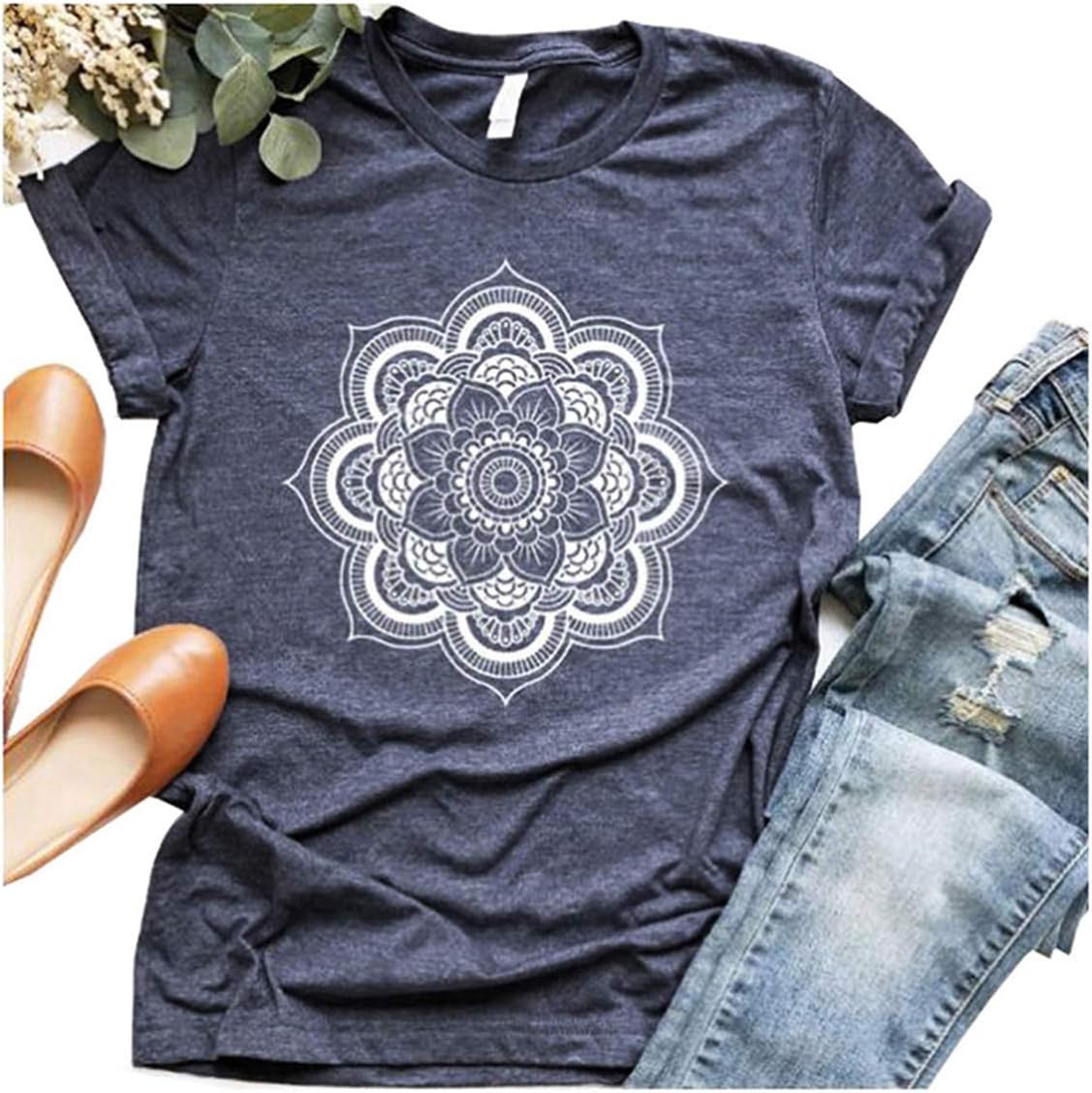 DORFALNEWild and Freedom Graphic Tees Womens Short Sleeve Round Neck Leisure Interesting Print Shirt top