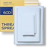 THREAD SPREAD 100% Egyptian Cotton Sheets Queen Size - 600 Thread Count Sheets Queen, 4 PC Luxury Sheet Set Queen Size, Soft, Cooling Sateen Weave Deep Pocket Sheet, Fits Mattress upto 18"- Light Blue
