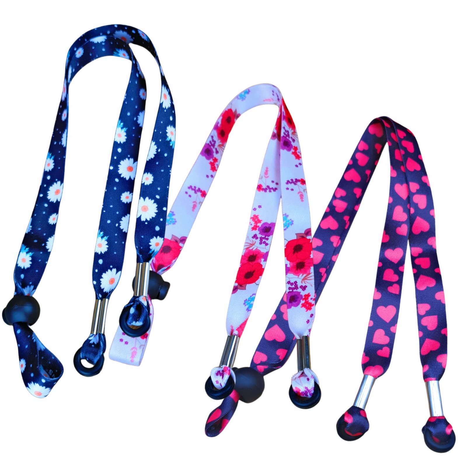 Set of 3 x SpiriuS Adjustable length Eyeglasses glasses lanyards Eyewear Holders Straps Lanyards eyewear cord straps flower designs (3 x set B)